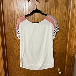 BKE Women's Top with Pink and Gray Striped Sleeves